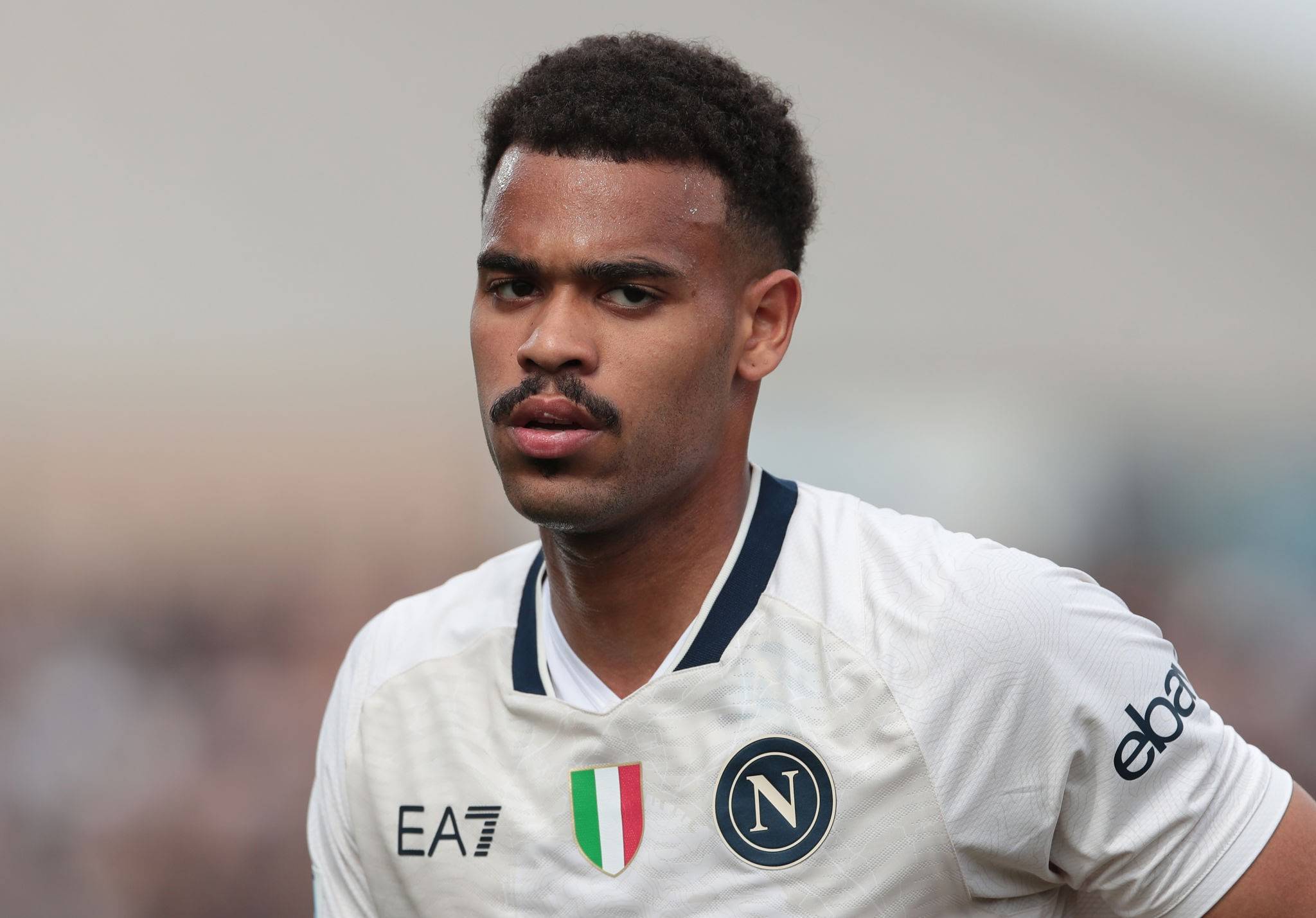 MONZA, ITALY - APRIL 07: Cyril Ngonge of SSC Napoli looks on during the Serie A TIM match between AC Monza and SSC Napoli at U-Power Stadium on April 07, 2024 in Monza, Italy. (Photo by Emilio Andreoli/Getty Images)